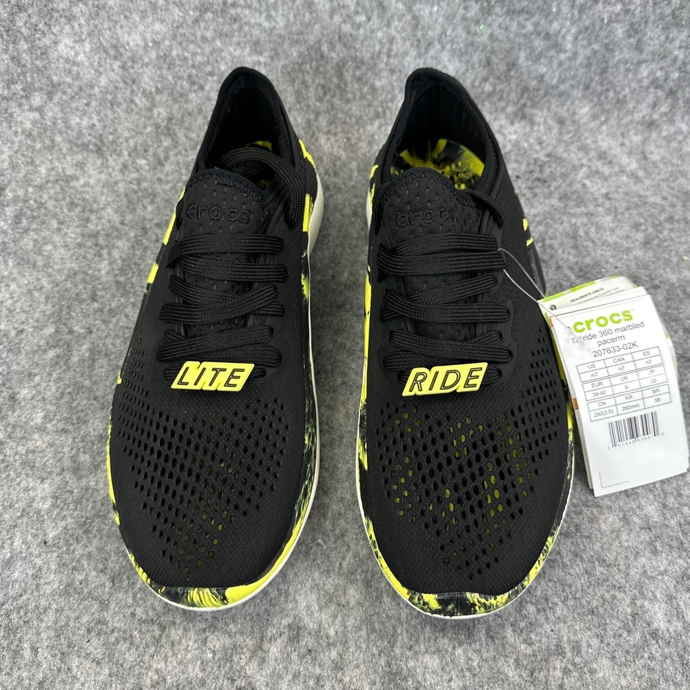 Crocs LiteRide 360 Marbled Pacer Mens 7 Womens 9 Black Citrus Sneaker 207633-02K - Picture 2 of 13